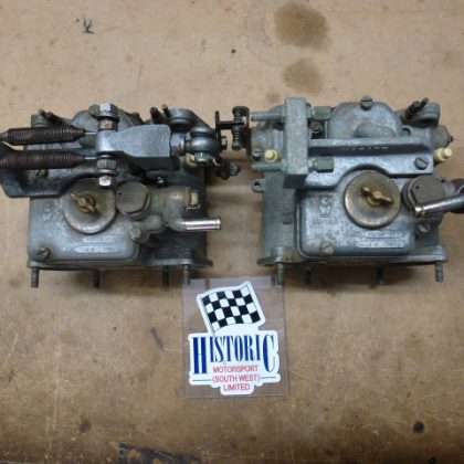 PAIR OF WEBER 45 DCOE CARBS WITH MAGARD THROTTLE LINKAGE