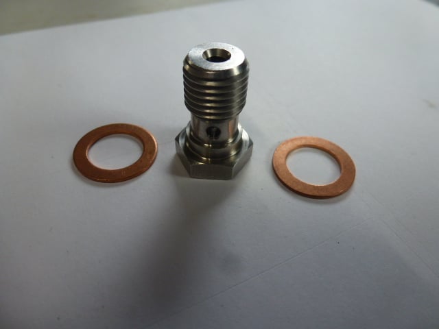 AN -4, 7/16 X 20 UNF THREAD, 18MM LONG BANJO BOLT WITH WASHERS