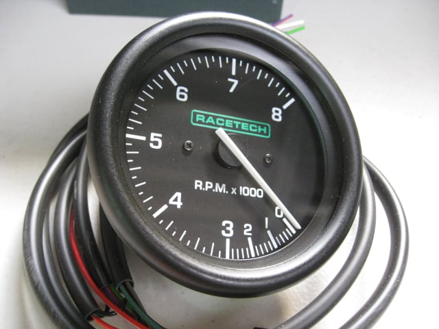 RACETECH, REV COUNTER/TACHOMETER, 0 - 8 000rpm,  80mm DIAMETER