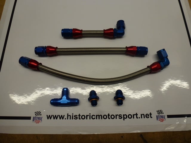 FUEL HOSE KIT FOR TWIN DCOE CARBS ON MK1, MK2 ESCORTS, 235MM  BULKHEAD TO T PIECE PIPE