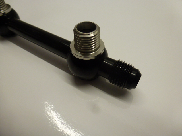AN -6 (6AN) To Twin 1/4" NPT Top Fuel Pump Link Manifold in black for Facet type fuel pumps - Image 4