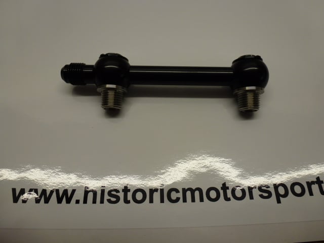 AN -6 (6AN) To Twin 1/4" NPT Top Fuel Pump Link Manifold in black for Facet type fuel pumps