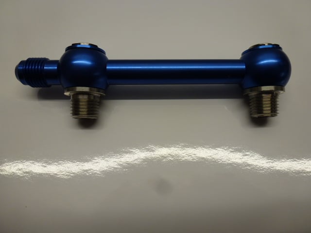 AN -6 (6AN) To Twin 1/4" NPT Top Fuel Pump Link Manifold in blue for Facet type fuel pumps - Image 7