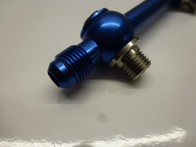 AN -6 (6AN) To Twin 1/4" NPT Top Fuel Pump Link Manifold in blue for Facet type fuel pumps - Image 6