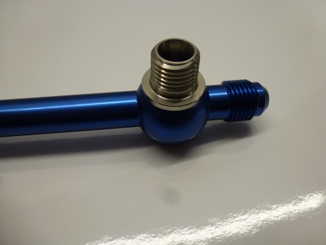 AN -6 (6AN) To Twin 1/4" NPT Top Fuel Pump Link Manifold in blue for Facet type fuel pumps - Image 5