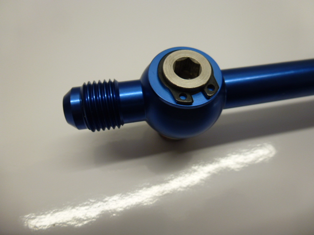 AN -6 (6AN) To Twin 1/4" NPT Top Fuel Pump Link Manifold in blue for Facet type fuel pumps - Image 3