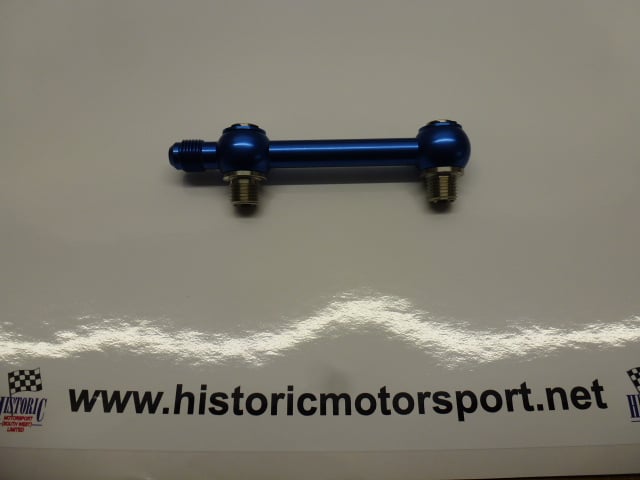AN -6 (6AN) To Twin 1/4" NPT Top Fuel Pump Link Manifold in blue for Facet type fuel pumps
